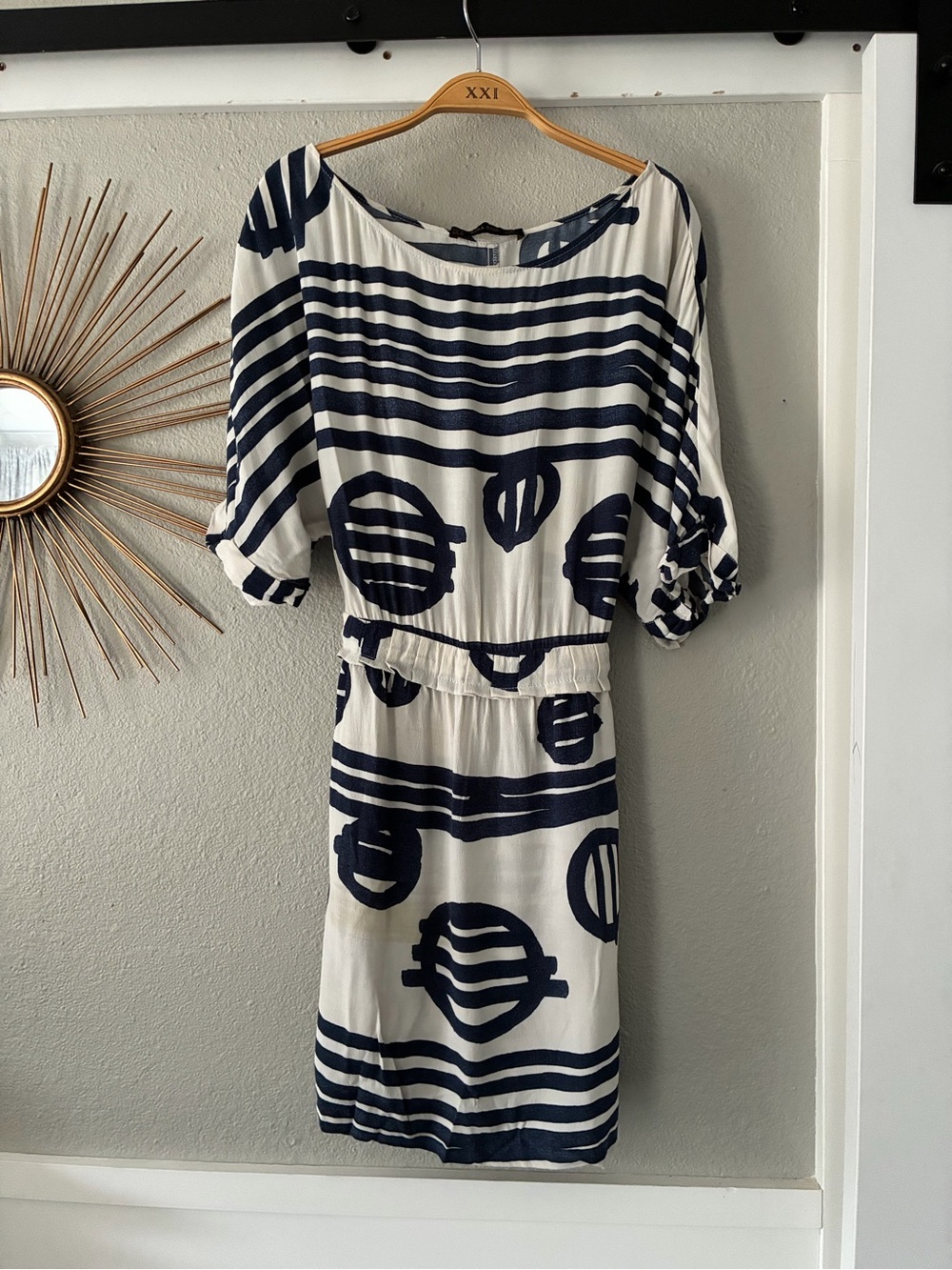 Zara Navy and White Graphic Stripe Mini Dress